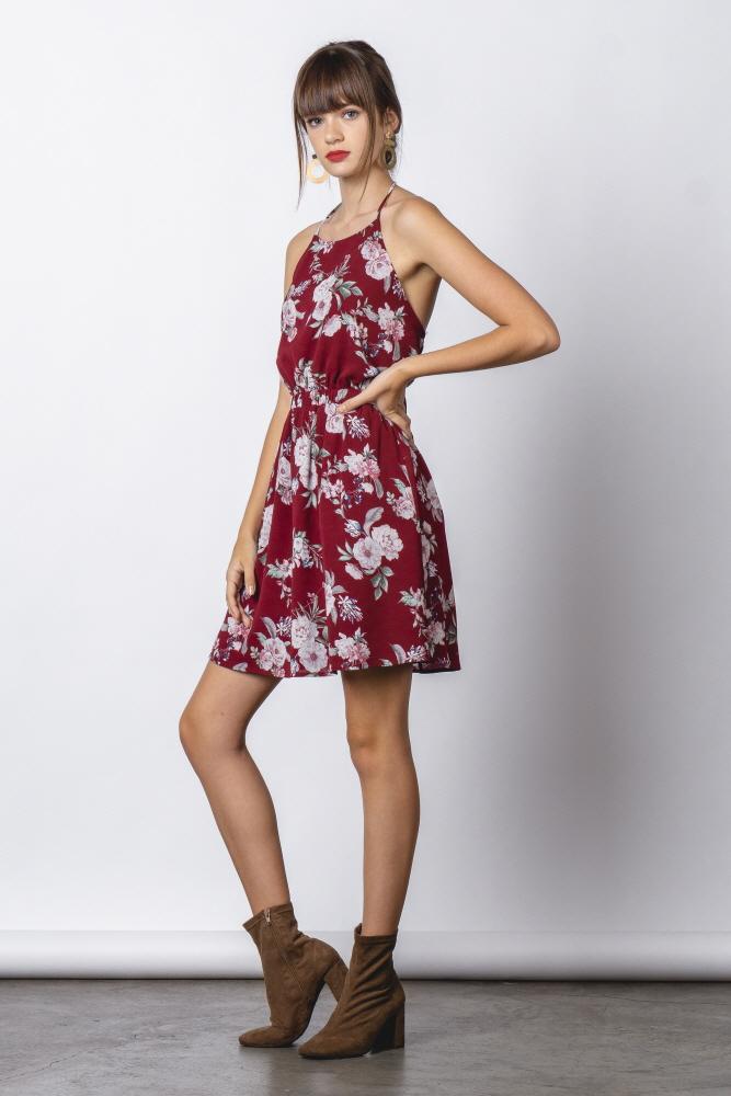 Maroon Halter Mini Dress