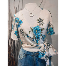 Load image into Gallery viewer, Tie-Front Floral Satin Top
