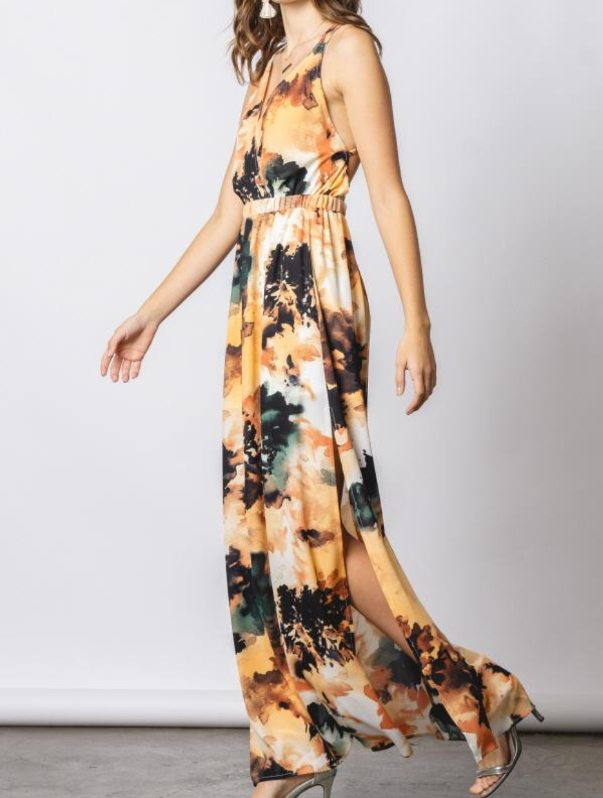 Abstract Criss Cross Back Maxi Dress